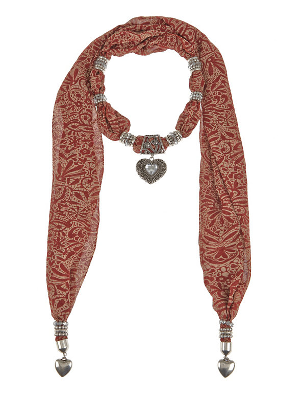 Heart Pendant Ornate Print Scarf Necklace Image 1 of 1