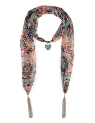 Heart Pendant Paisley Print Scarf Necklace Image 1 of 1