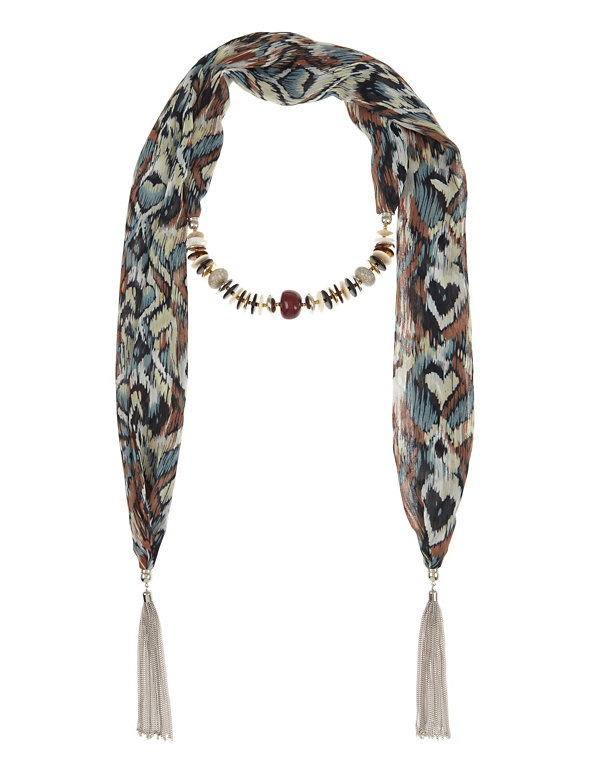 Heart Print Assorted Bead Tassel Scarf Necklace Image 1 of 1