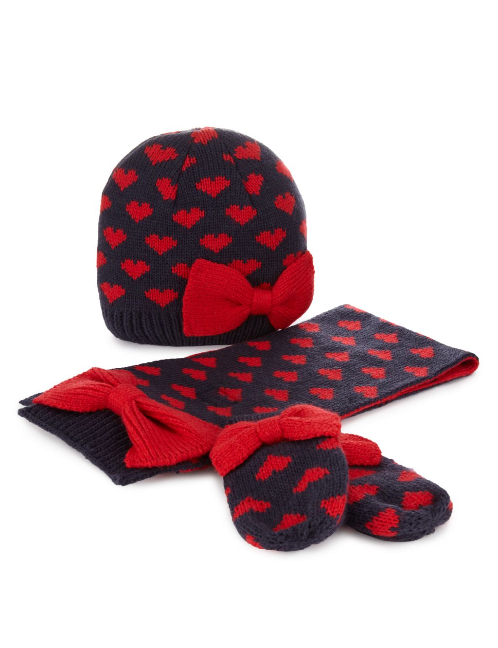 Heart Print Hat, Scarf & Mittens Set (Younger Girls) 1 of 1