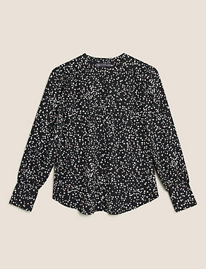 Heart Print Round Neck Long Sleeve Blouse Image 2 of 6