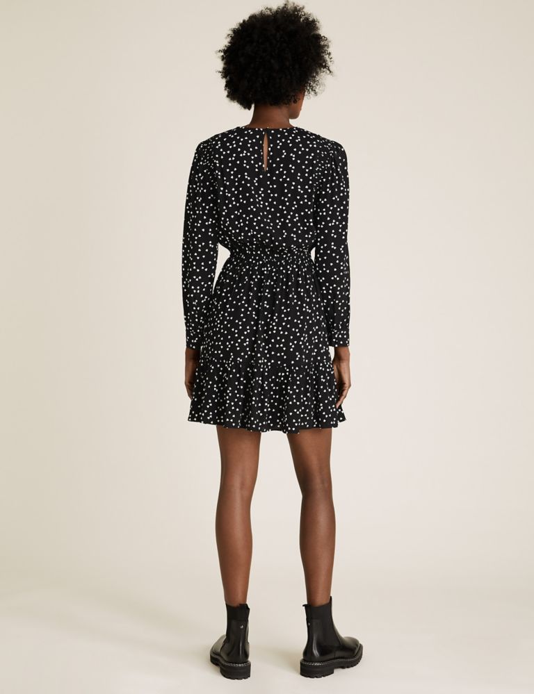 Heart Print Round Neck Mini Waisted Dress | M&S Collection | M&S