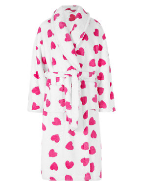 Heart Print Shimmer Fleece Dressing Gown Image 2 of 3