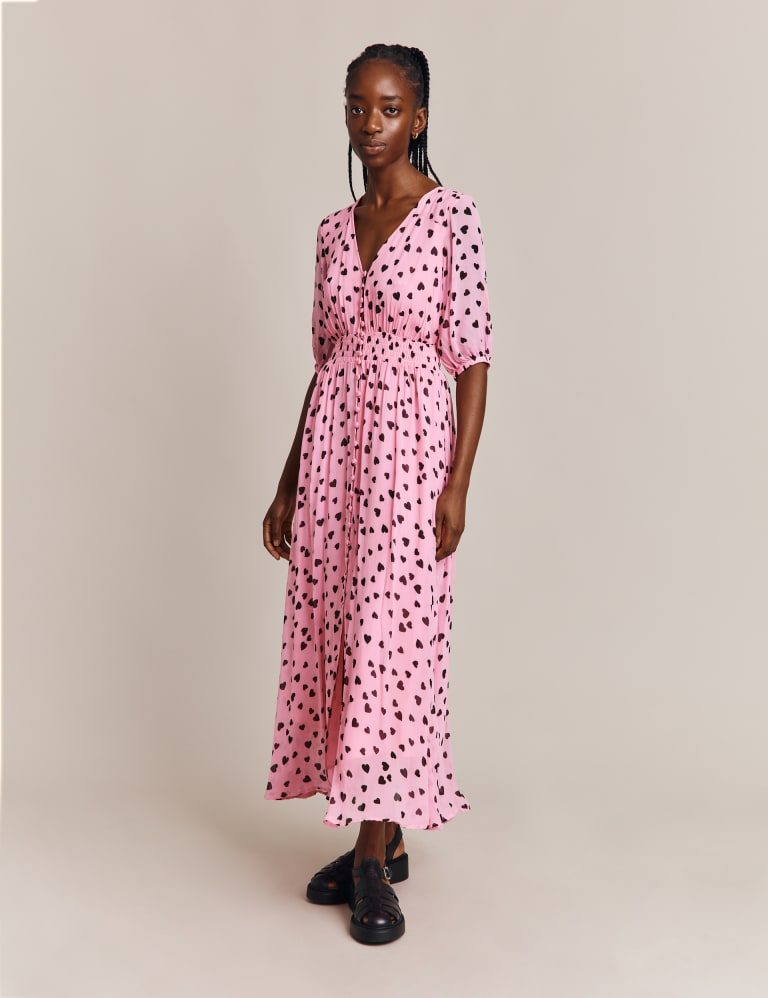 Heart Print V-Neck Maxi Waisted Dress | Ghost | Mu0026S