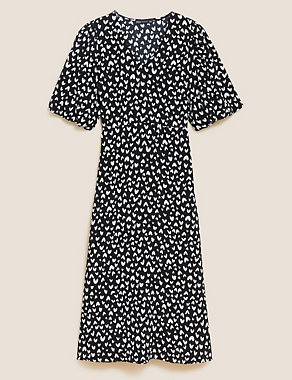 Heart Print V-Neck Midi Tea Dress Image 2 of 6