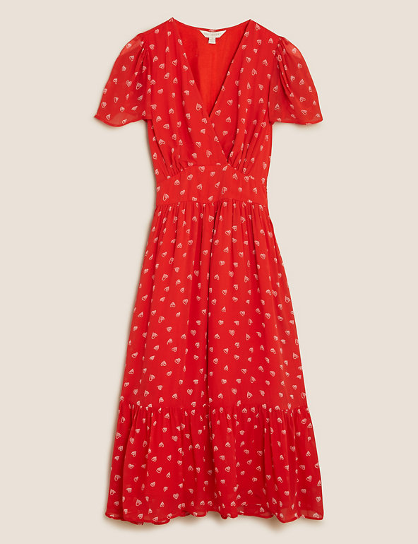 Heart Print V-Neck Midi Tea Dress | M☀S ...