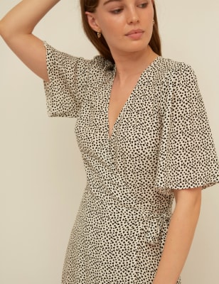 v neck midi wrap dress