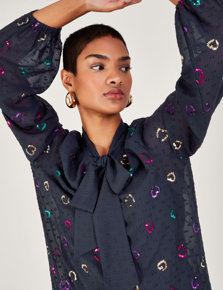 Heart Sequin Tie Neck Mini Smock Dress Monsoon M S