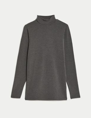 Marks and Spencer Women's Heat Gen Polo Neck Top, Charcoal, 8 at   Women's Clothing store