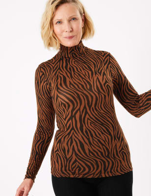 Heatgen Thermal Animal Print Turtle Neck Top M S Collection M S