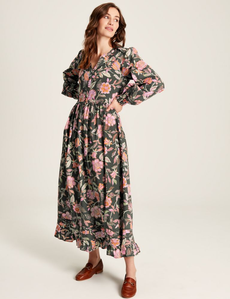 Heather Grey Floral Pleated Dress | Joules | M&S