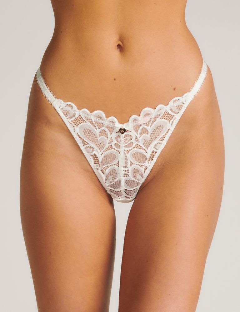Champagne Floral Lace Cut Out Thong