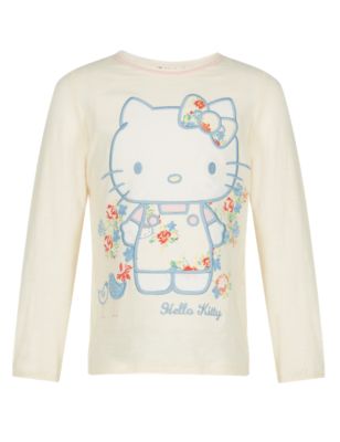 Hello Kitty Pure Cotton Floral Appliqué Girls T-Shirt with StayNEW™ (1-7 Years) Image 2 of 4