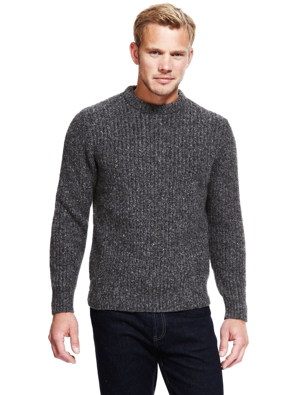 Heritage Lambswool Blend Crew Neck Chunky Knit Jumper | Blue Harbour | M&S