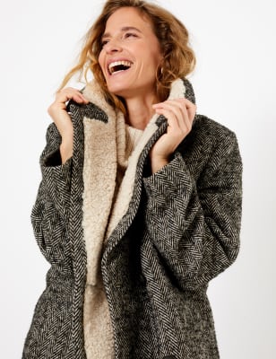 Herringbone Boucle Double Breasted Coat | Per Una | M&S