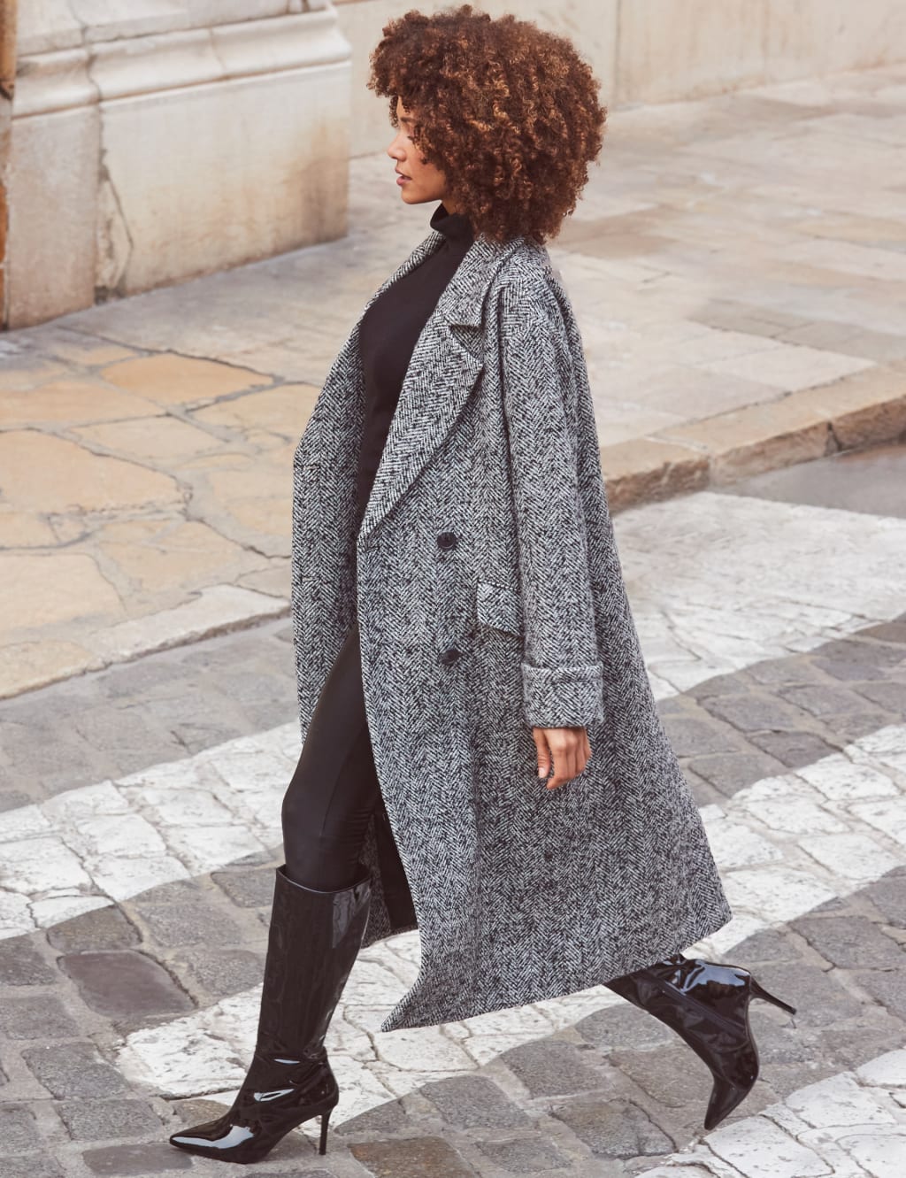 Herringbone Longline Tailored Coat SOSANDAR M&S
