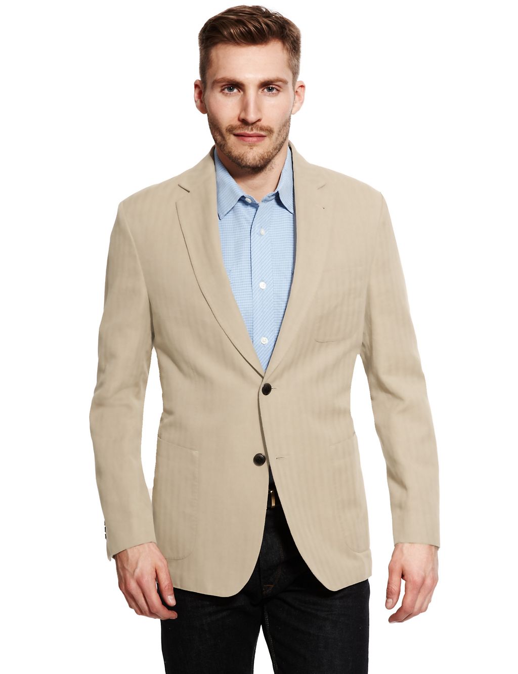 Herringbone Striped Slim Fit Jacket with Linen 3 of 9