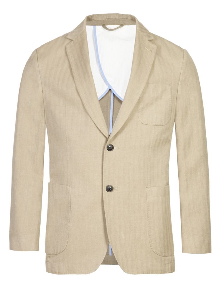 Herringbone Striped Slim Fit Jacket with Linen 3 of 9