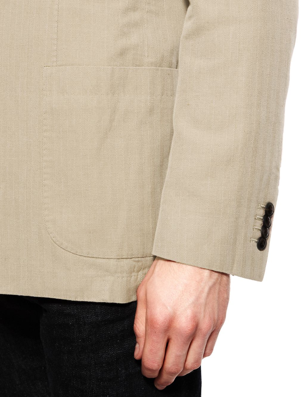 Herringbone Striped Slim Fit Jacket with Linen 4 of 9