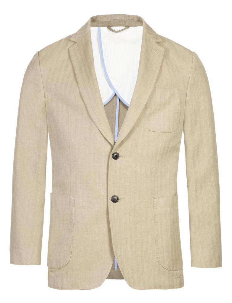 Herringbone Striped Slim Fit Jacket with Linen 2 of 9