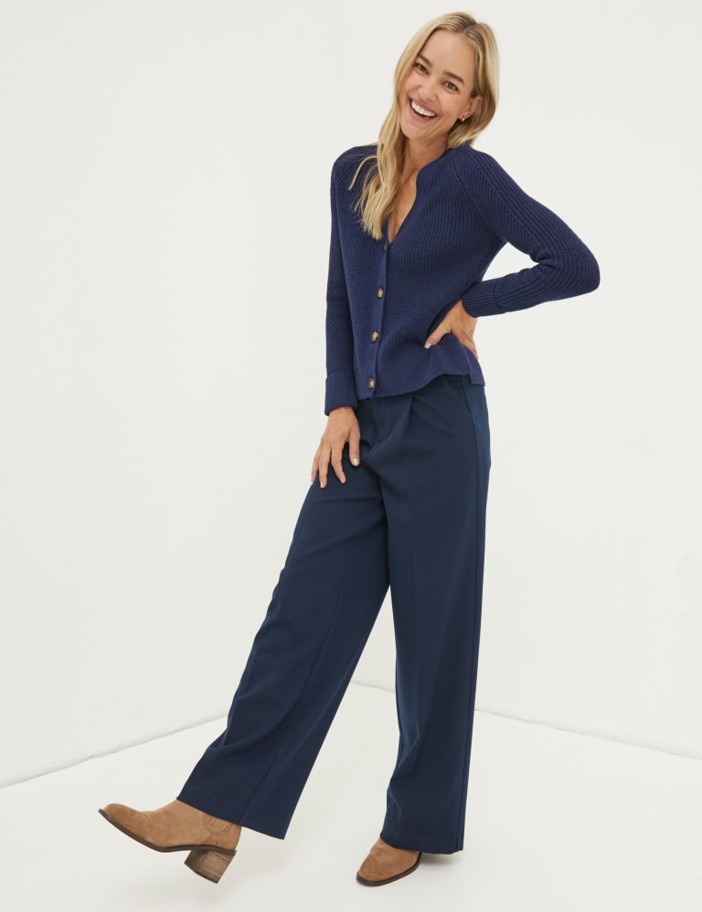 Herringbone wide top leg trousers