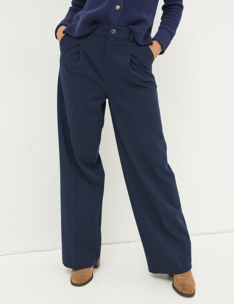 The Petite High Waist Wide Leg Crop Pant in Herringbone