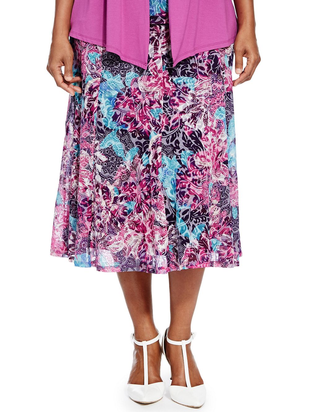 Hibiscus Print Calf Length Skirt 2 of 4