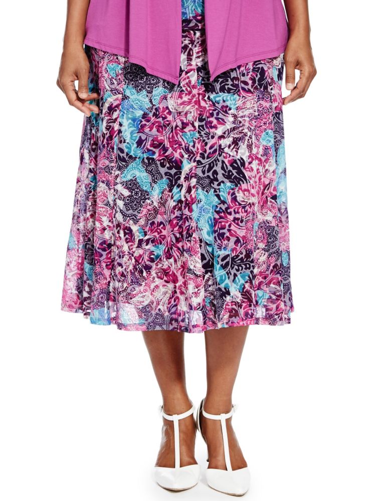 Hibiscus Print Calf Length Skirt 1 of 4