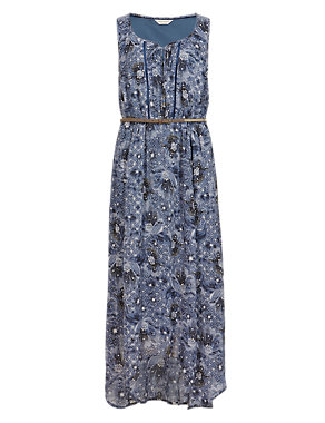 Hibiscus Print Maxi Dress with Belt Image 2 of 3