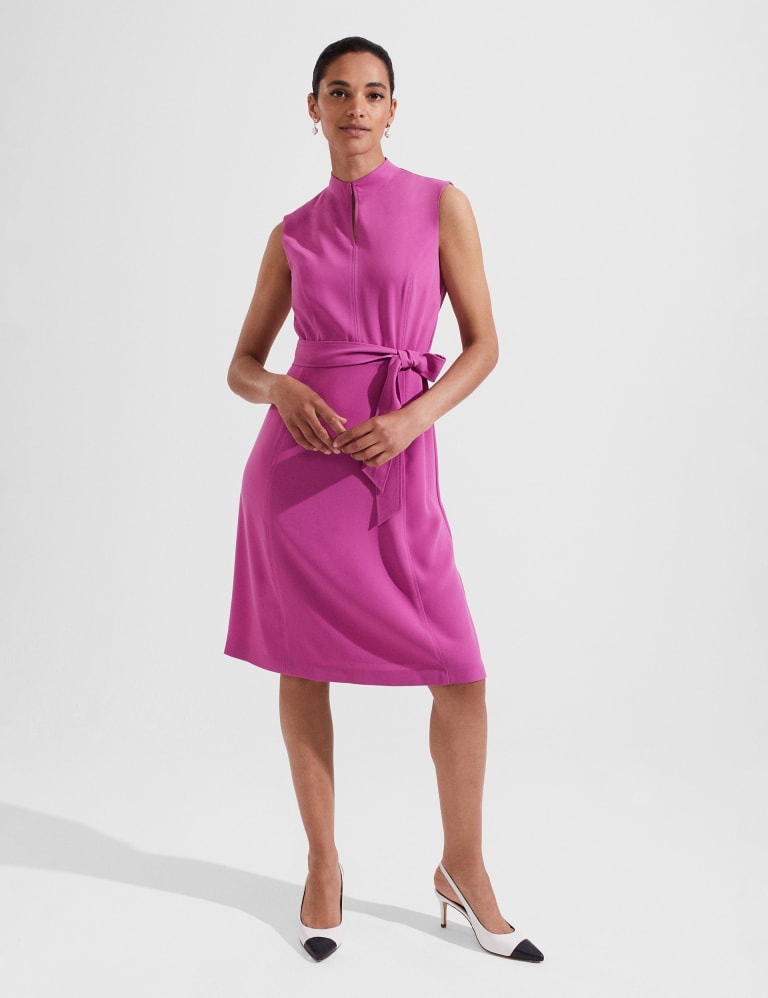 High neck online knee length dress