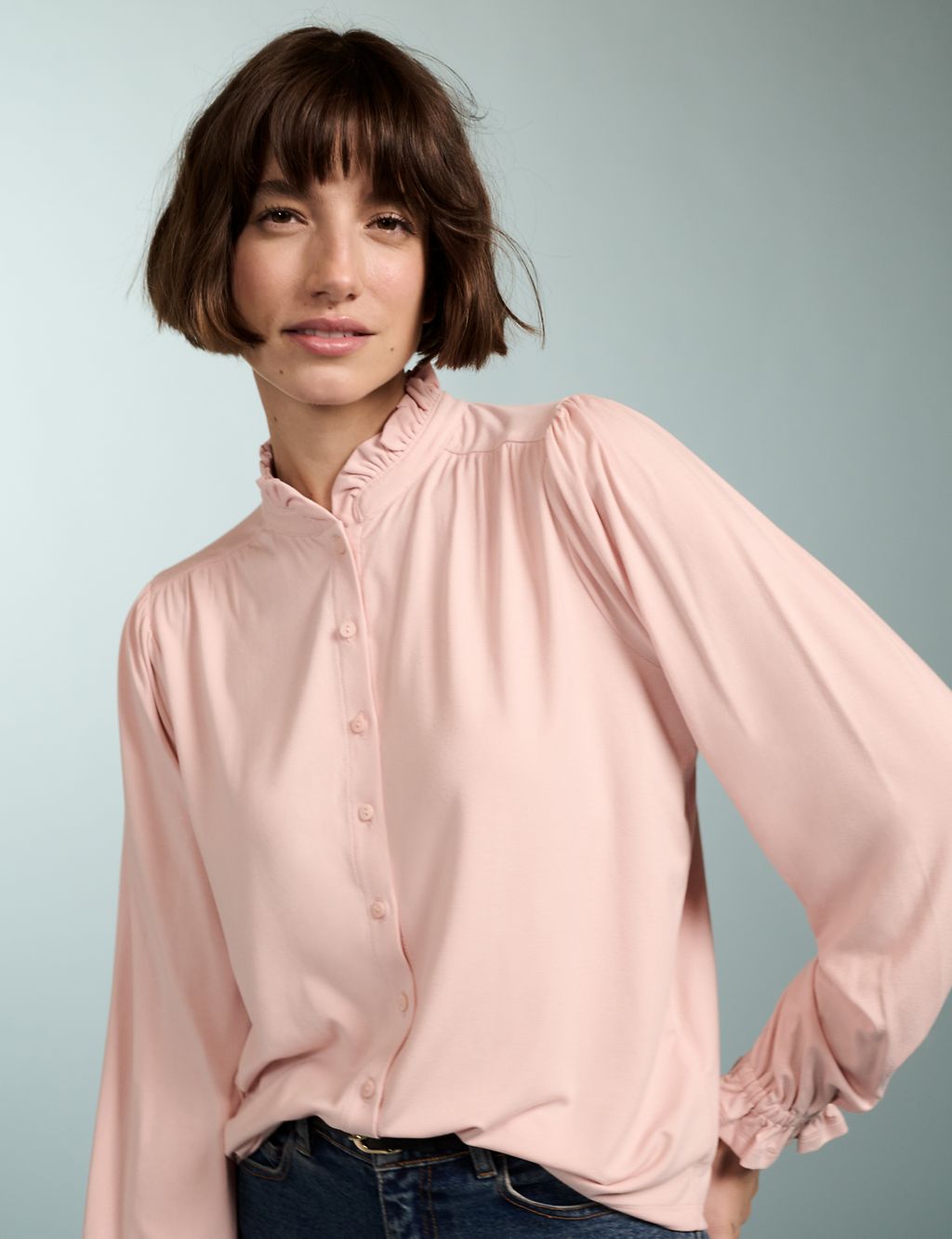 High Neck Frill Detail Blouse 1 of 5