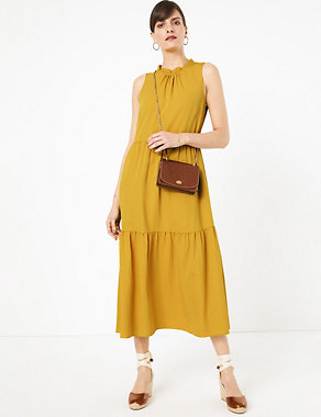 High Neck Tiered Midi Relaxed Dress Image 2 of 3