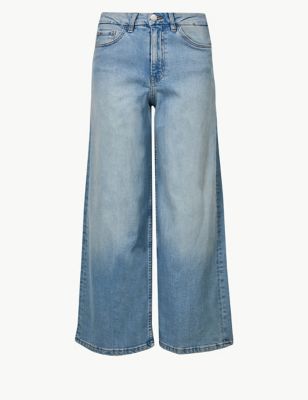 High Waist Wide Leg Cropped Jeans, M&S Collection
