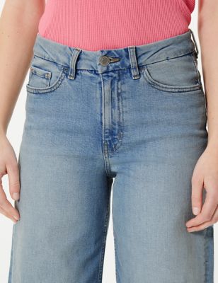 High Waisted Wide Leg Cropped Jeans, M&S Collection