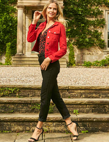 High Waisted Belted Slim Fit Mom Jeans 1 of 4