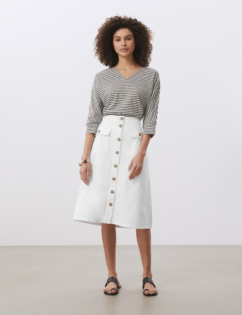 High Waisted Button Through Denim A Line Skirt JAEGER M S