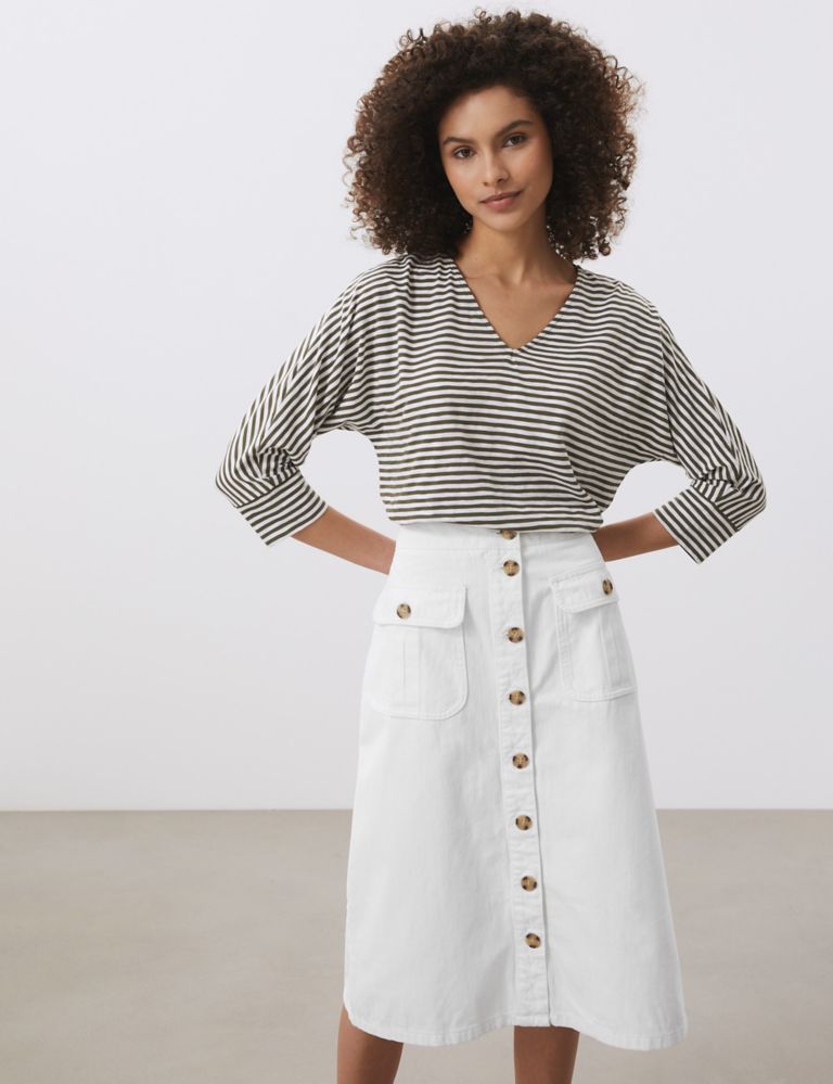 High Waisted Button-Through Denim A-Line Skirt | JAEGER | M&S