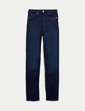 High Waisted Embellished Straight Leg Jeans Image 2 of 7