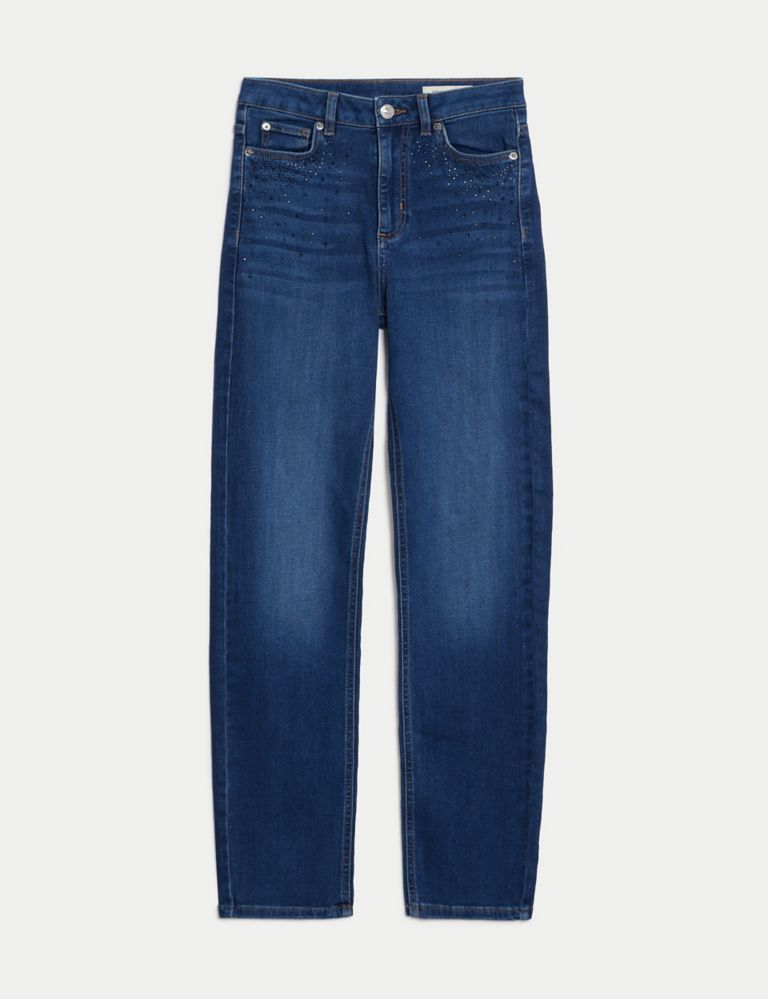 High Waisted Embellished Straight Leg Jeans 2 of 5