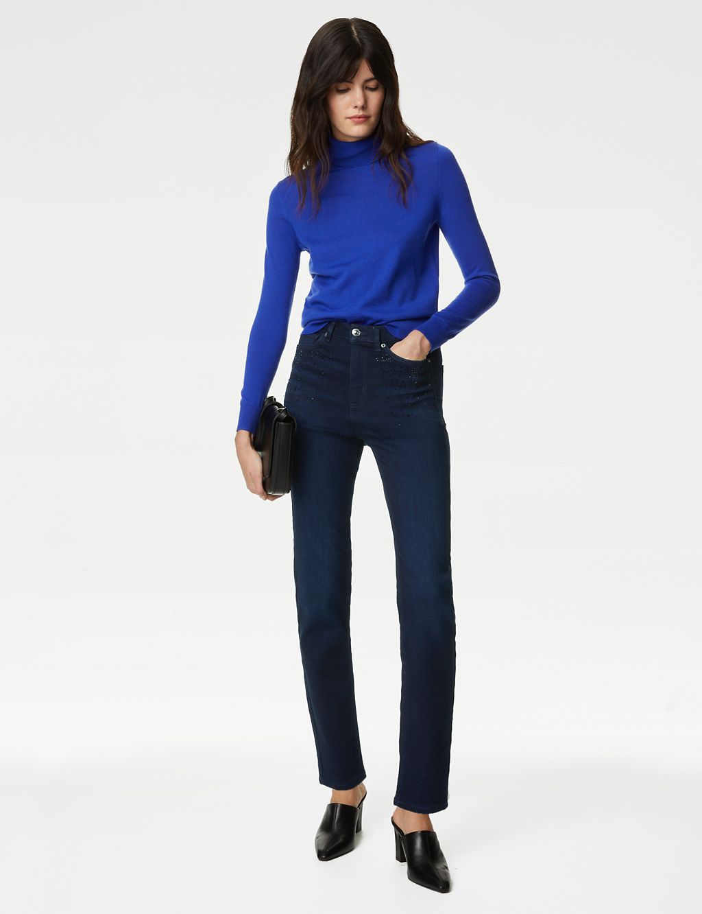 High Waisted Embellished Straight Leg Jeans 2 of 7