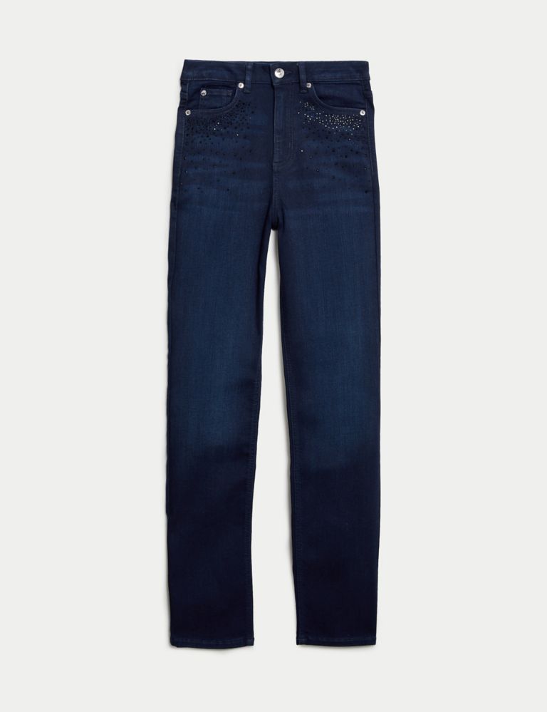 High Waisted Embellished Straight Leg Jeans 2 of 7
