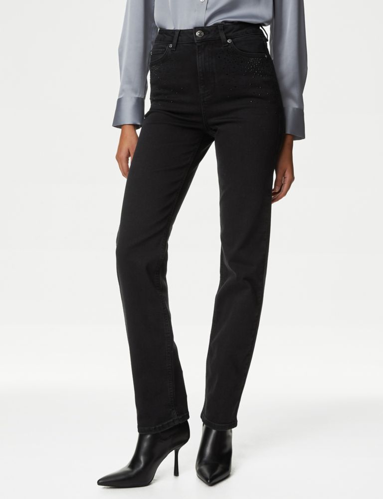 High Waisted Embellished Straight Leg Jeans 5 of 7