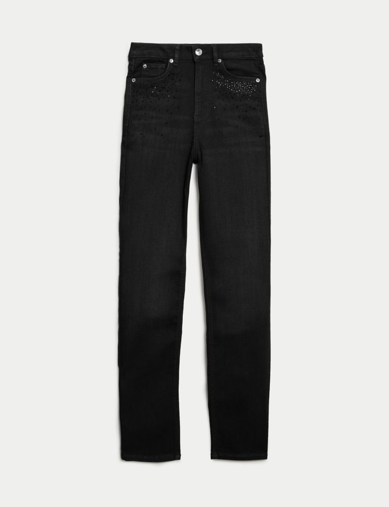 High Waisted Embellished Straight Leg Jeans 3 of 7