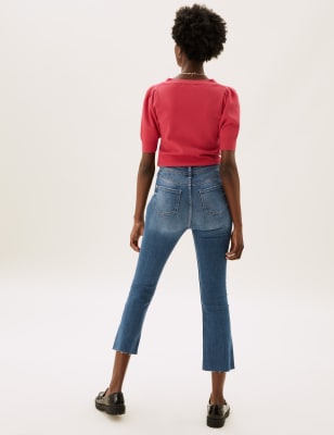 High Waisted Slim Flare Cropped Jeans