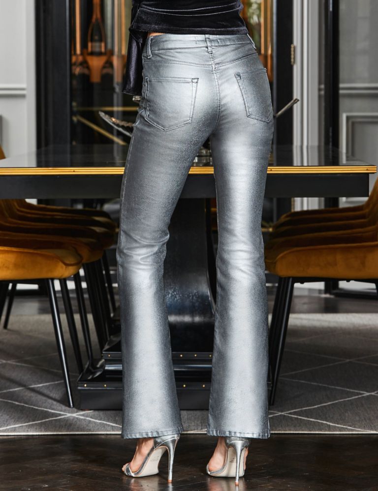 High Waisted Metallic Slim Fit Flared Jeans 4 of 4