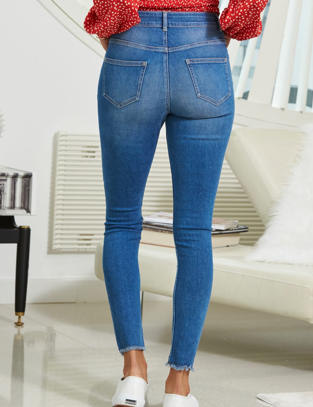 High rise raw hem jeans cheap