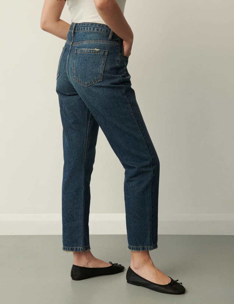 High Waisted Straight Leg Ankle Grazer Jeans