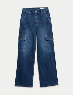 High Waisted Wide Leg Cargo Jeans Image 2 of 7