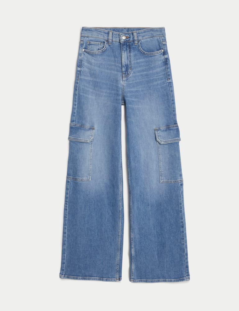 High Waisted Wide Leg Cargo Jeans, Per Una