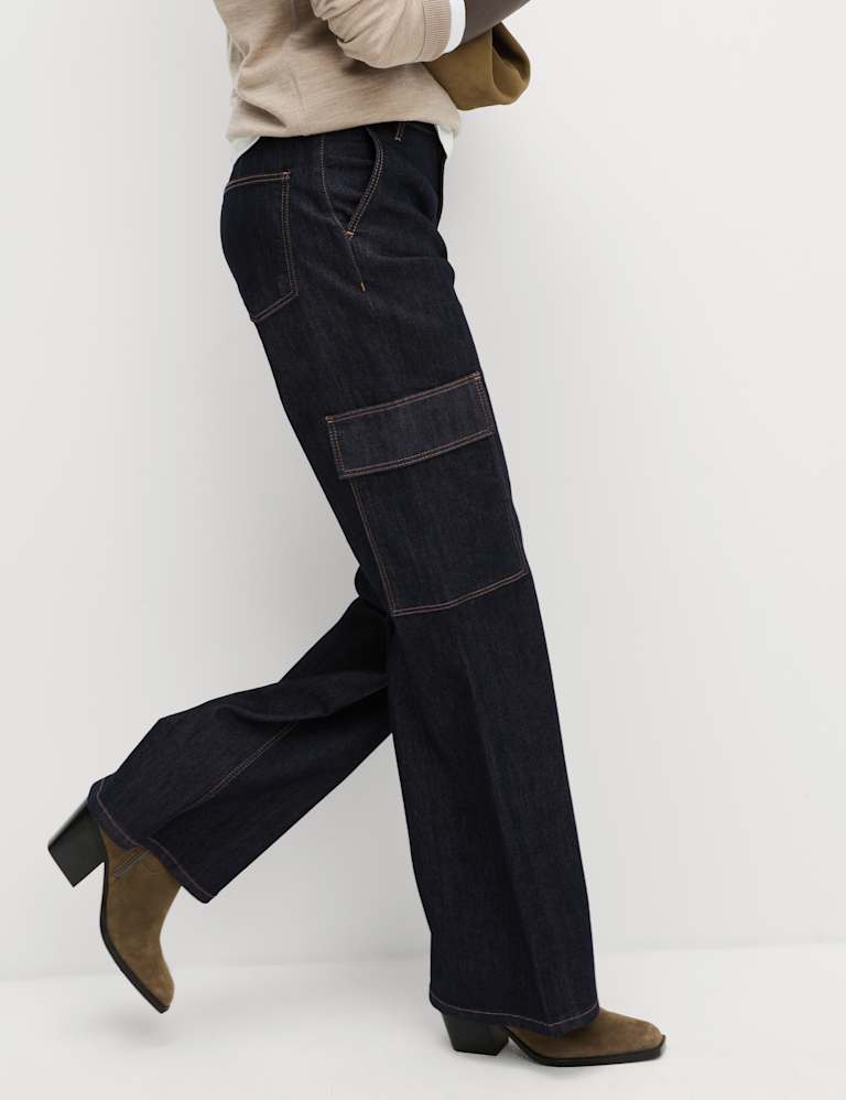 High Waisted Wide Leg Cargo Jeans M S Collection M S